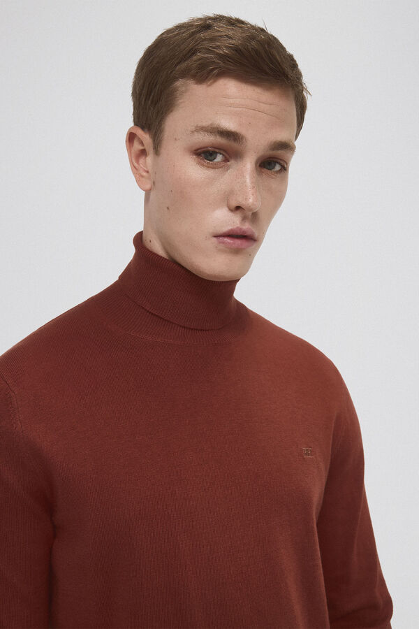 Pedro del Hierro Jersey algod&oacute;n seda cashmere cuello alto Marr&oacute;n