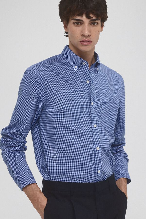 Pedro del Hierro Camisa non iron + antimanchas lisa Azul