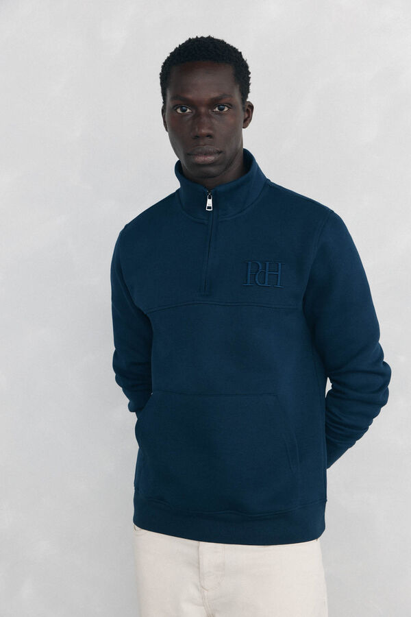 Pedro del Hierro Sudadera cuello cremallera tejido t&eacute;cnico Azul