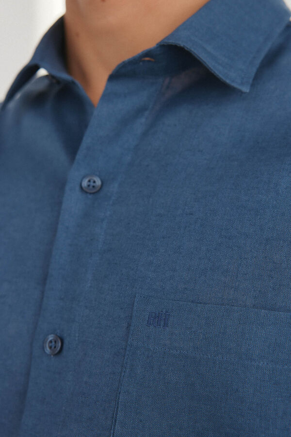 Pedro del Hierro Camisa lino lisa Azul