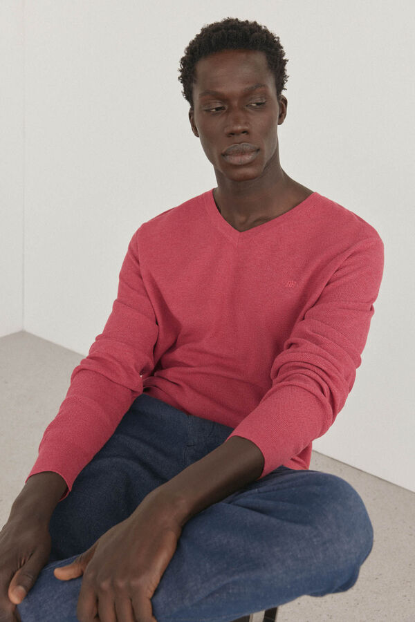 Pedro del Hierro Camisola lisa com decote em V Bordeaux
