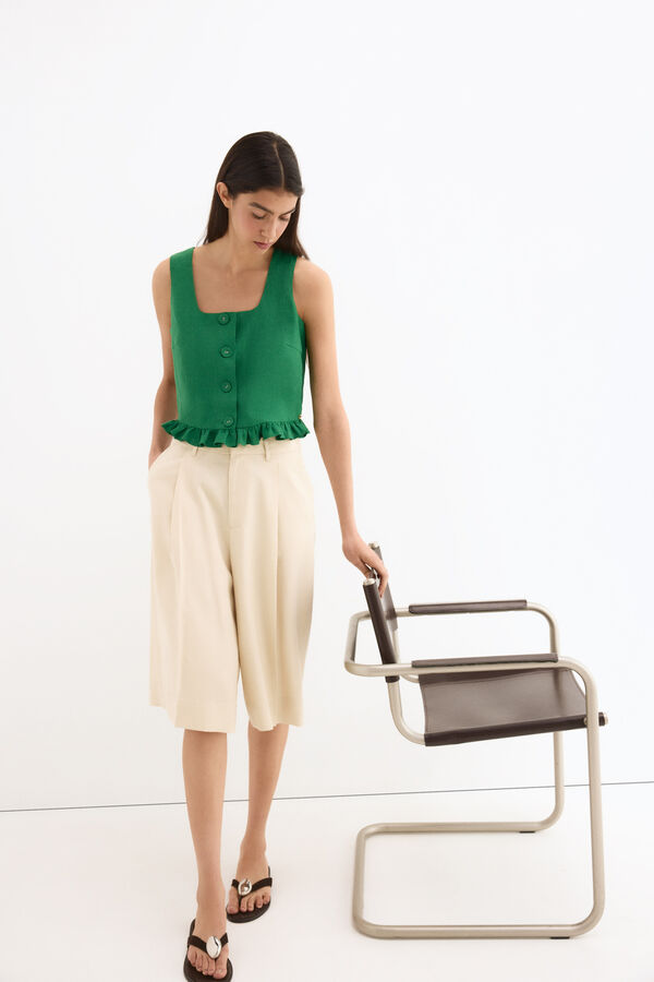 Pedro del Hierro Bermuda comprida de linho Beige