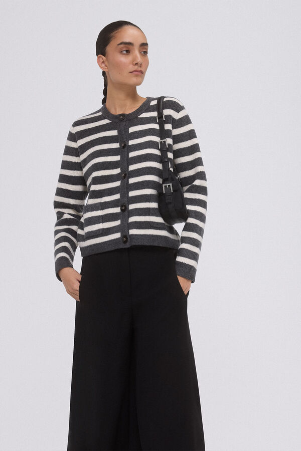 Pedro del Hierro Chaqueta rayas bicolor botones met&aacute;licos Gris