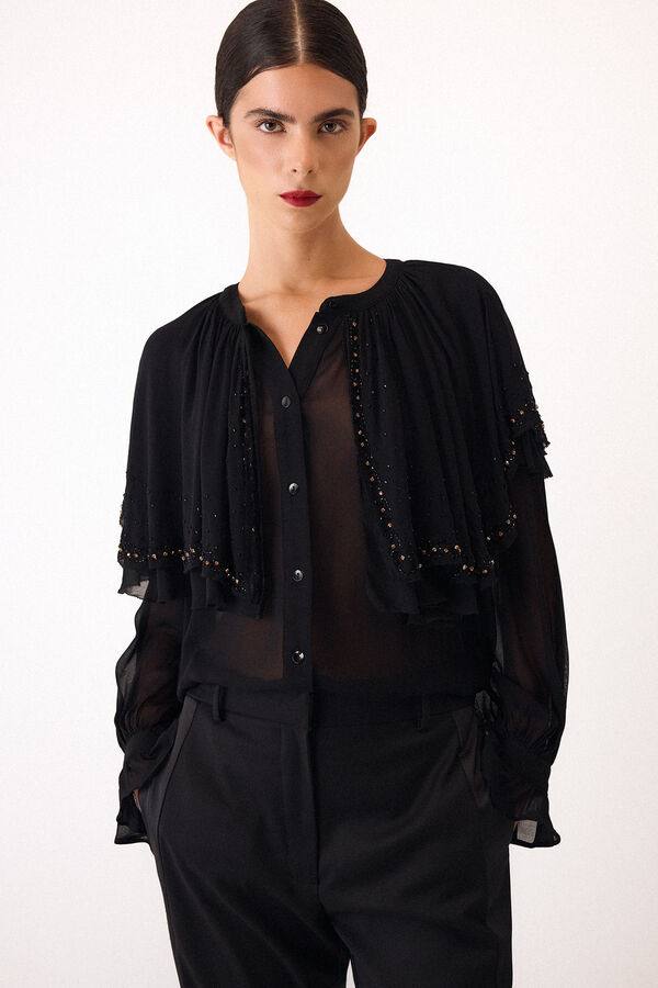 Pedro del Hierro Blusa capa bordada Preto