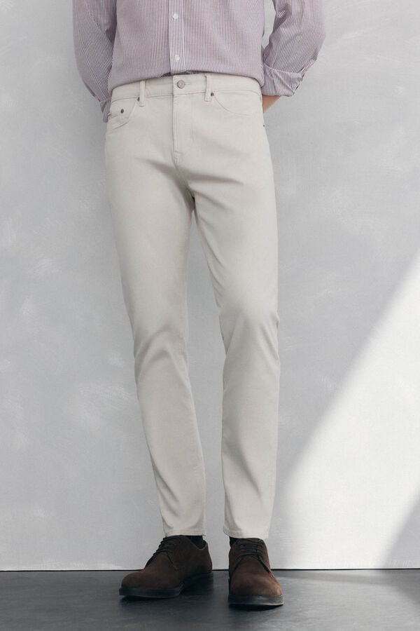 Pedro del Hierro Pantal&oacute;n 5 bolsillos color slim fit Beige