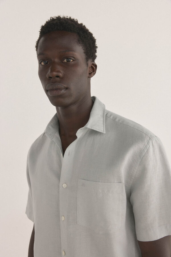 Pedro del Hierro Camisa de linho de tecido manga curta Verde