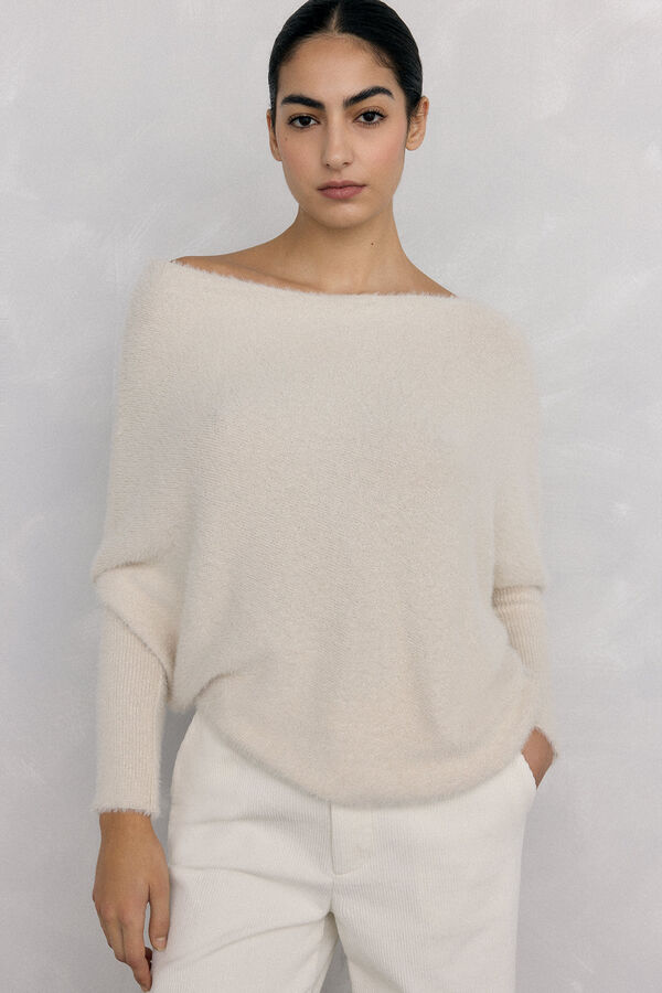 Pedro del Hierro Jersey asim&eacute;trico hilatura con brillo Beige