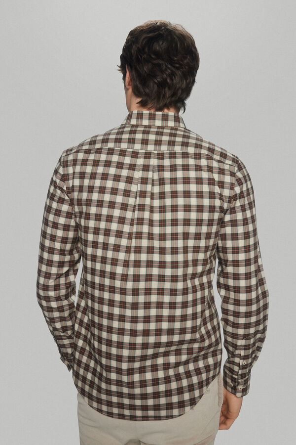 Pedro del Hierro Camisa quadrados non-iron + anti manchas Beige