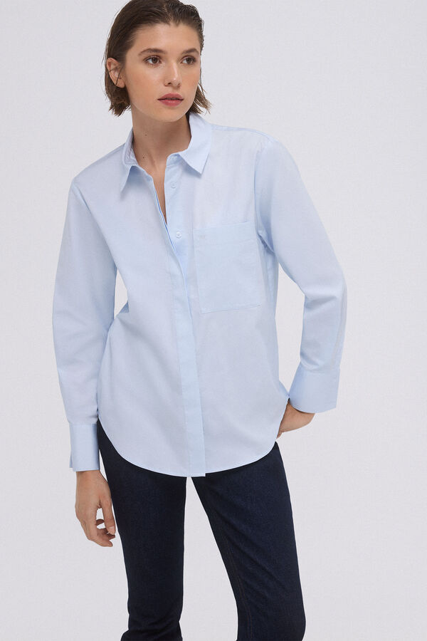 Pedro del Hierro Camisa oversize popel&iacute;n detalle bolsillo frontal Azul