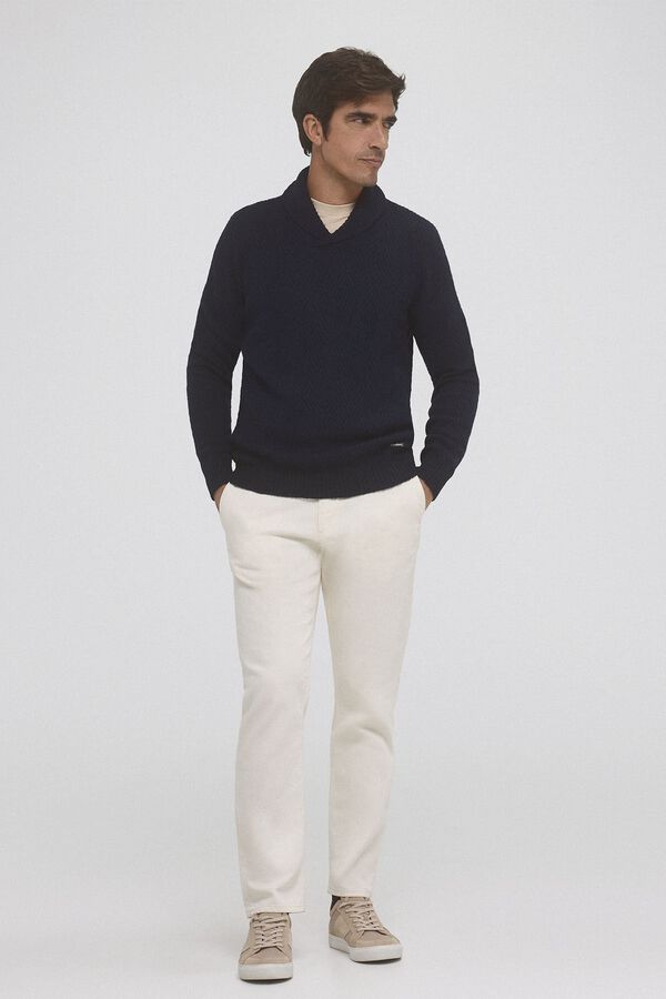 Pedro del Hierro Jersey lana espiga cuello abierto Azul