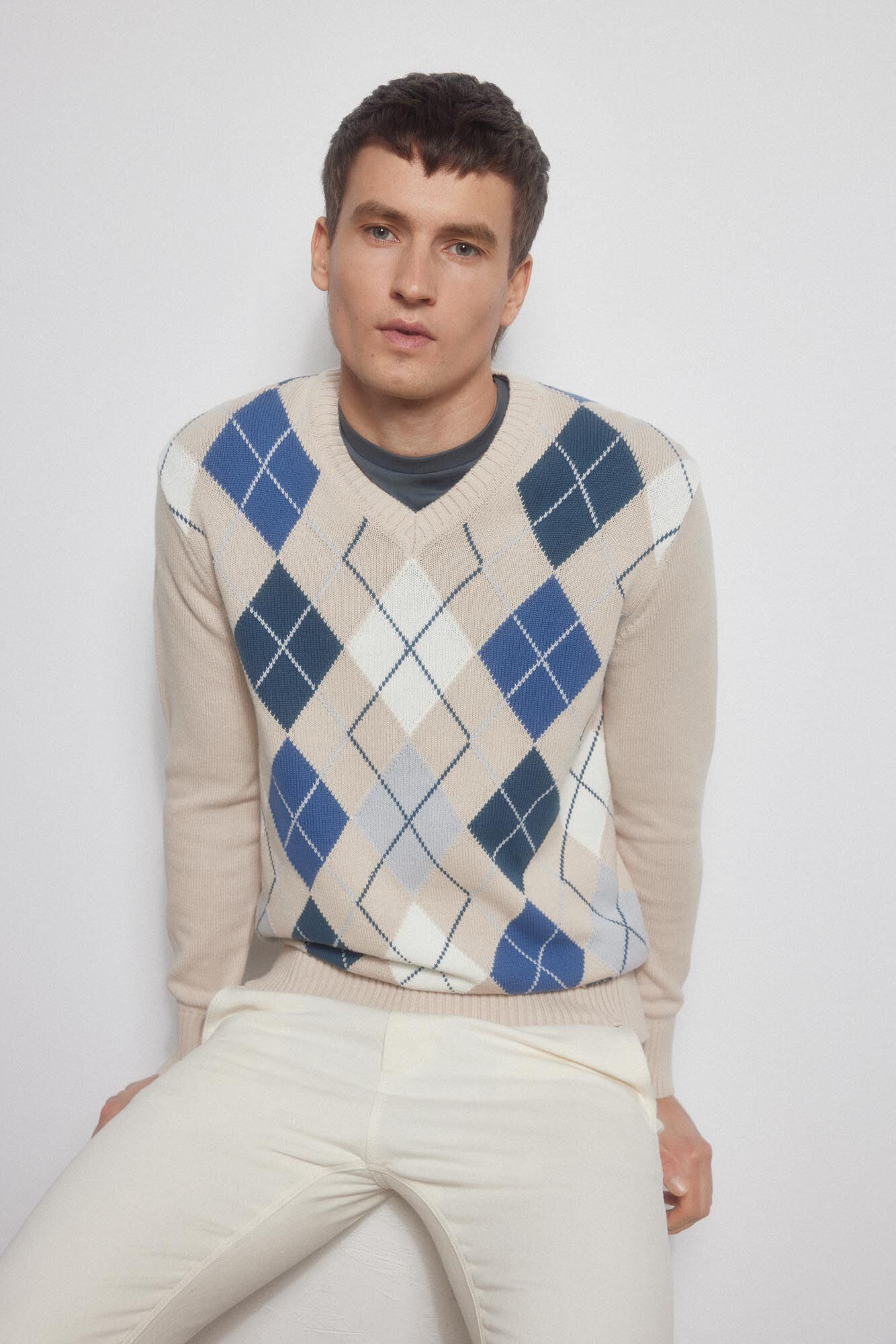 Pedro del Hierro Camisola losangos algod&atilde;o gola em bico