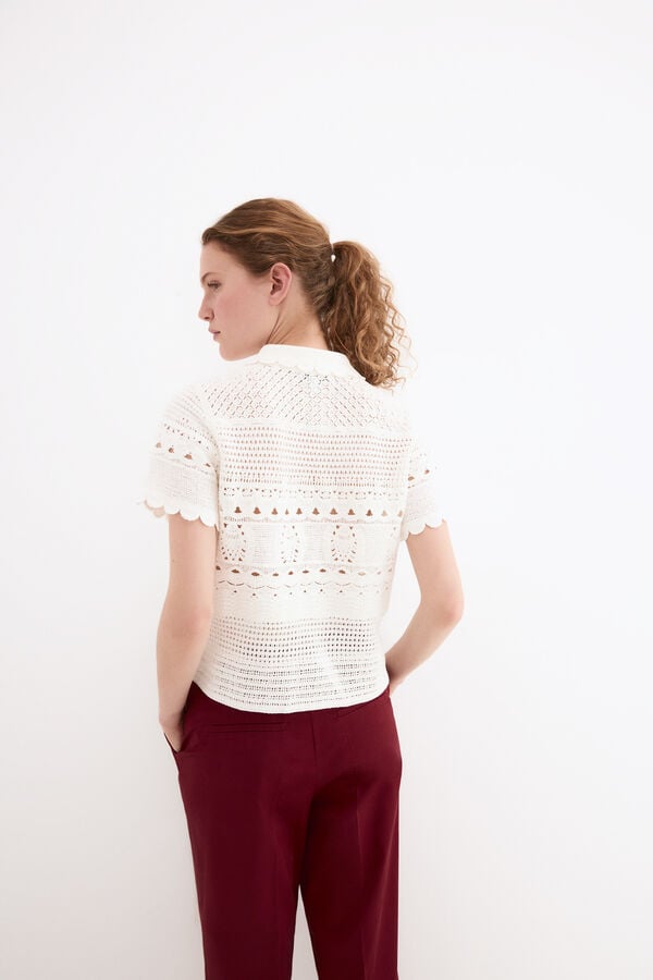 Pedro del Hierro Top gola polo efeito crochet de malha Branco