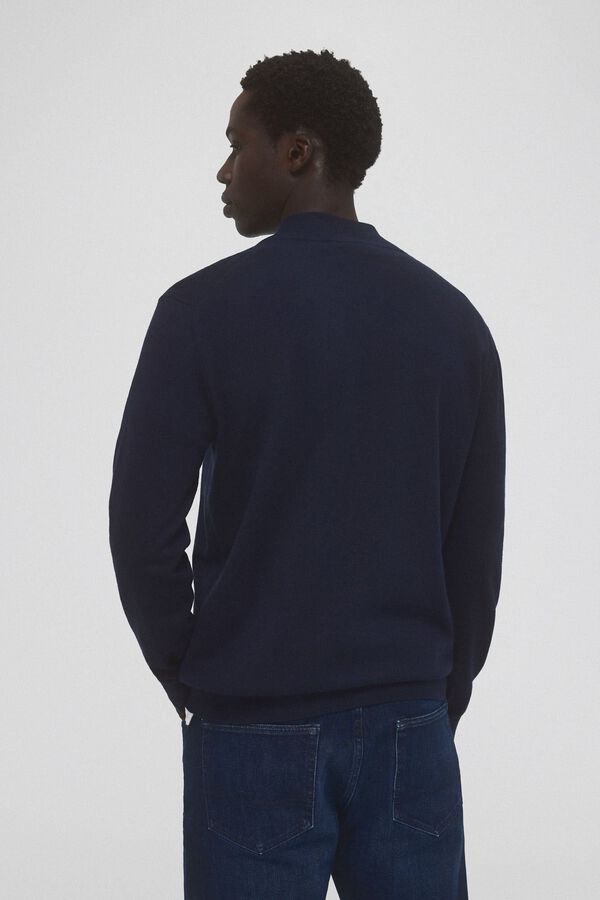 Pedro del Hierro Camisola de algod&atilde;o, seda e cashmere com gola com fecho-&eacute;clair Azul