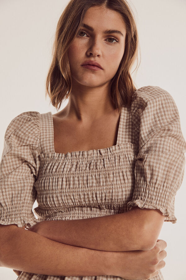 Pedro del Hierro Blusa vichy engomada Beige