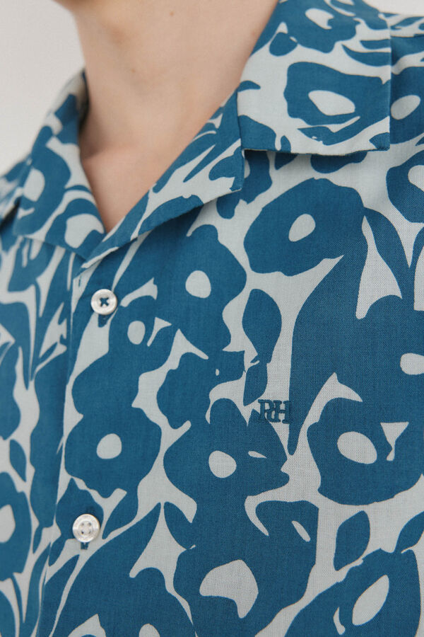 Pedro del Hierro Camisa estampada manga corta tejido lino Azul