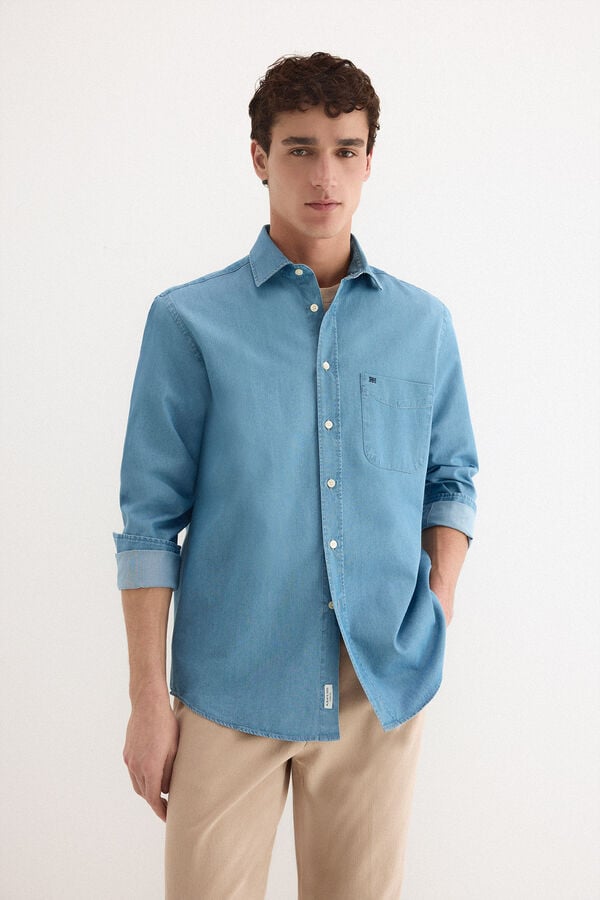 Pedro del Hierro Camisa denim de tecido italiano Azul