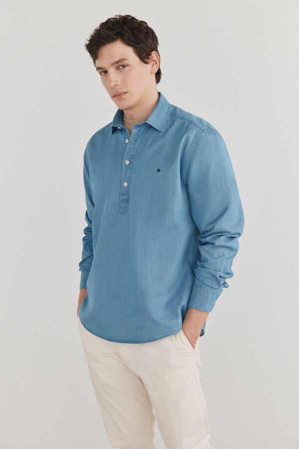 Pedro del Hierro Camiseta denim de tecido italiano Azul
