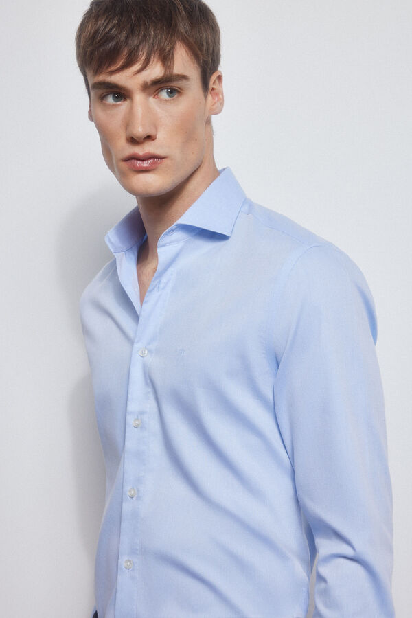 Pedro del Hierro Camisa vestir lisa estructura non iron + antimanchas Azul