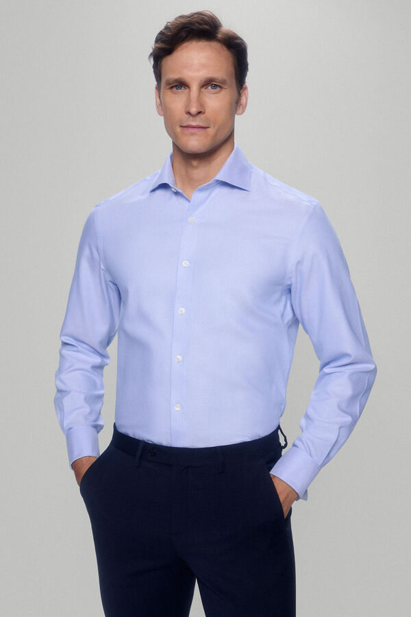 Pedro del Hierro camisa vestir gemelos estructura lisa non iron + antimanchas Azul