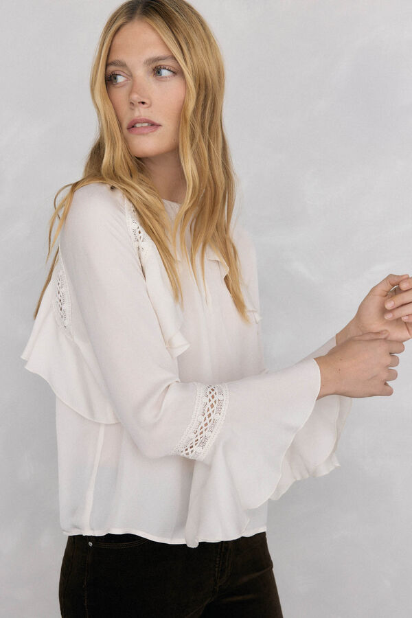 Pedro del Hierro Blusa de renda com babados Ecru