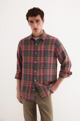 Pedro del Hierro Camisa em linho aos quadrados Bordeaux