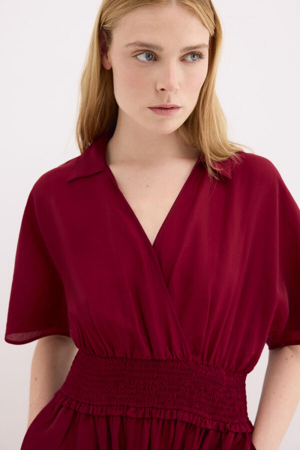 Pedro del Hierro Vestido midi com detalhe de franzidos na cintura Bordeaux
