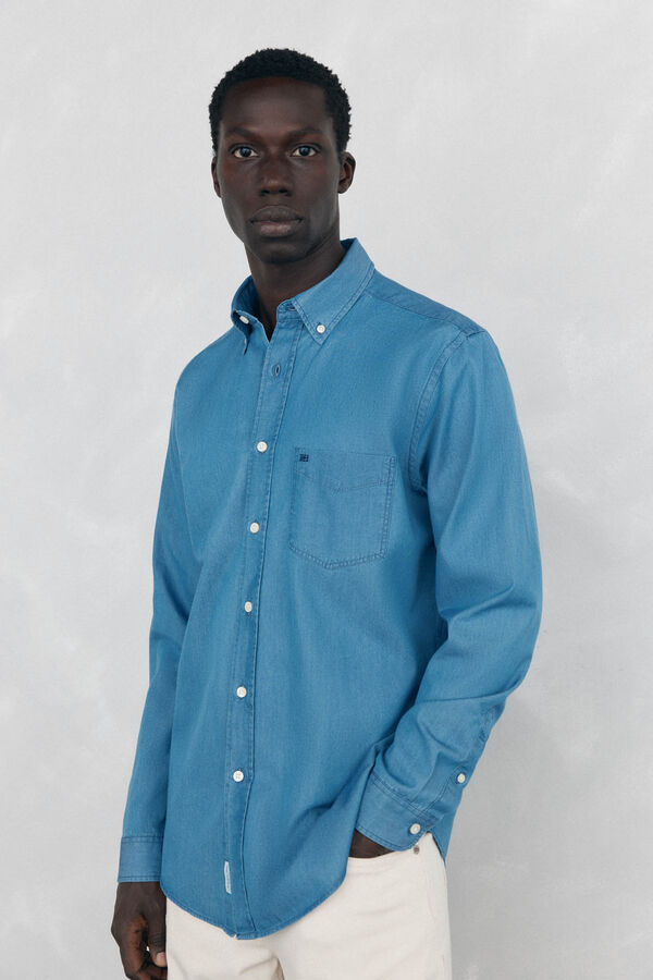Pedro del Hierro Camisa denim de tecido italiano Azul