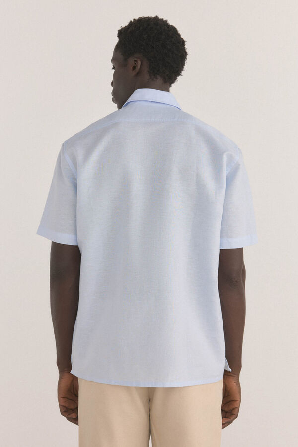 Pedro del Hierro Camisa de linho de tecido manga curta Azul