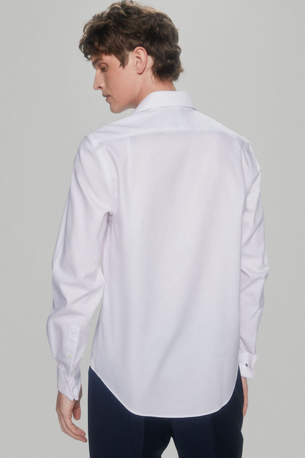 Pedro del Hierro camisa elegante de bot&otilde;es de punho estrutura lisa non-iron + antimanchas Branco