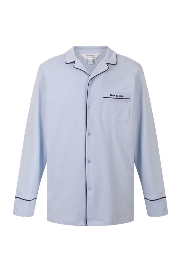 Pedro del Hierro Camisa de pijama de manga comprida em algod&atilde;o espanhol Azul
