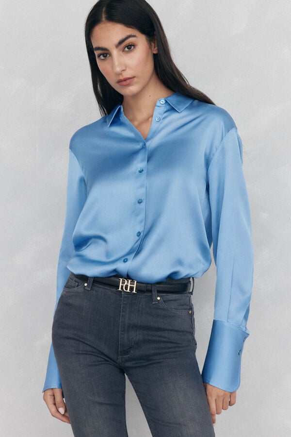 Pedro del Hierro Camisa sat&eacute;n lisa Azul