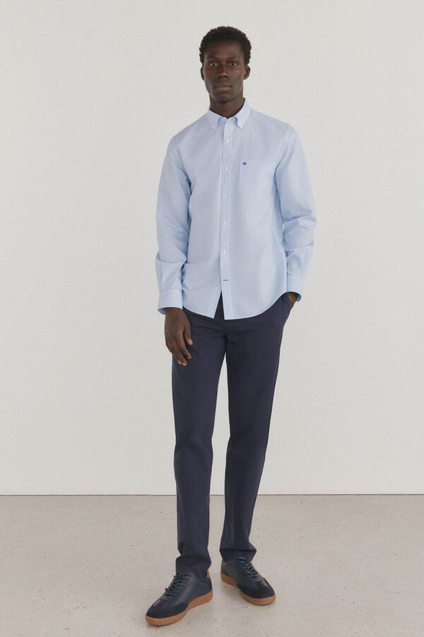 Pedro del Hierro Camisa riscas que n&atilde;o pode ser passada a ferro + resistente a manchas Azul