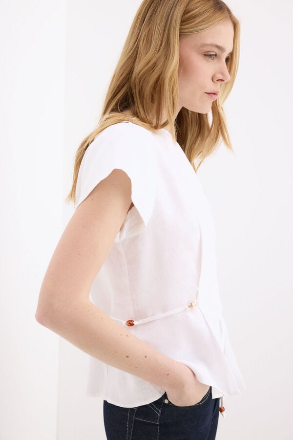Pedro del Hierro Top em linho com cinto Branco