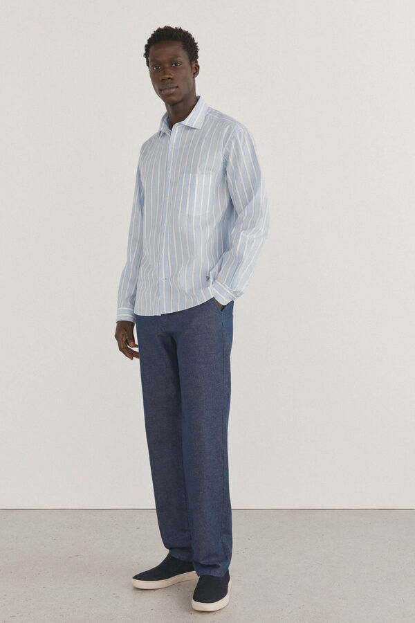 Pedro del Hierro Camisa riscas popelina Azul