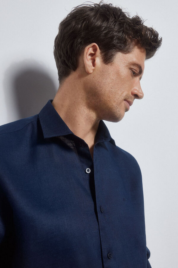 Pedro del Hierro Camisa ramio wrinkle free Azul