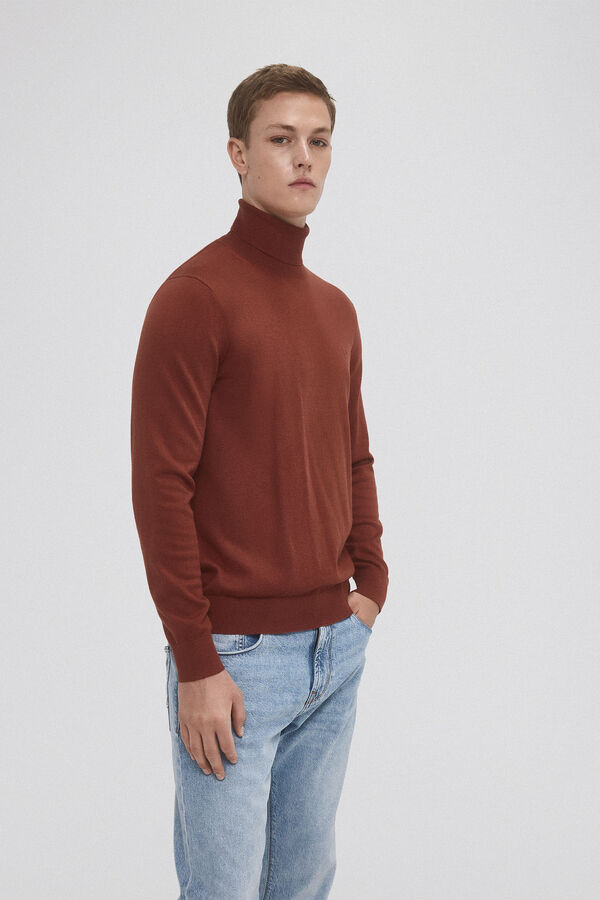Pedro del Hierro Jersey algod&oacute;n seda cashmere cuello alto Marr&oacute;n