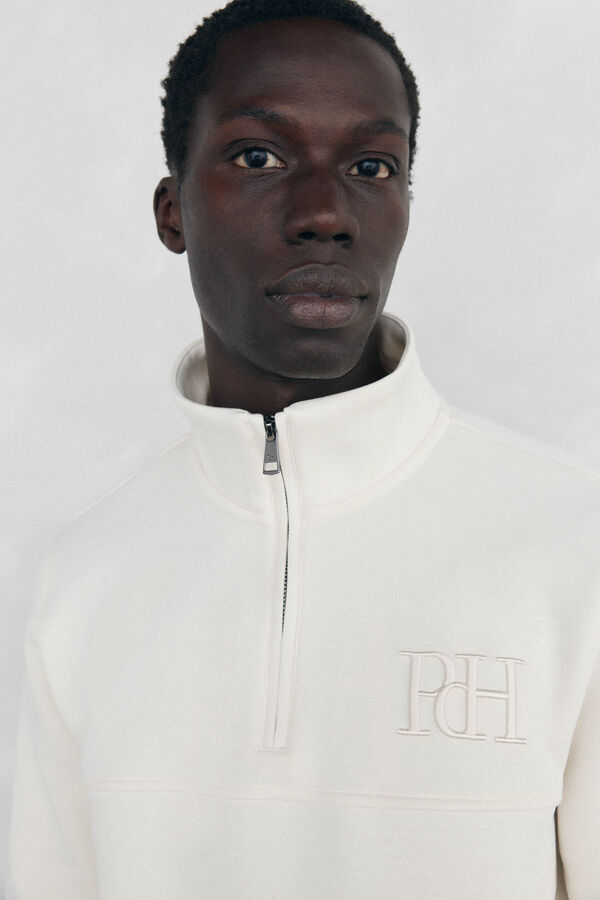 Pedro del Hierro Sudadera cuello cremallera tejido t&eacute;cnico Blanco