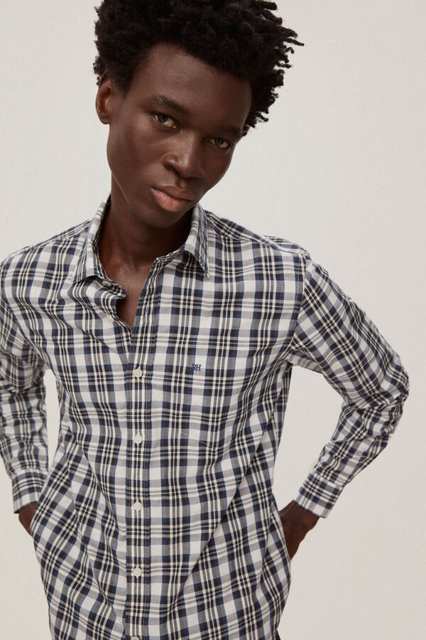 Pedro del Hierro Camisa algod&oacute;n lino cuadros Azul