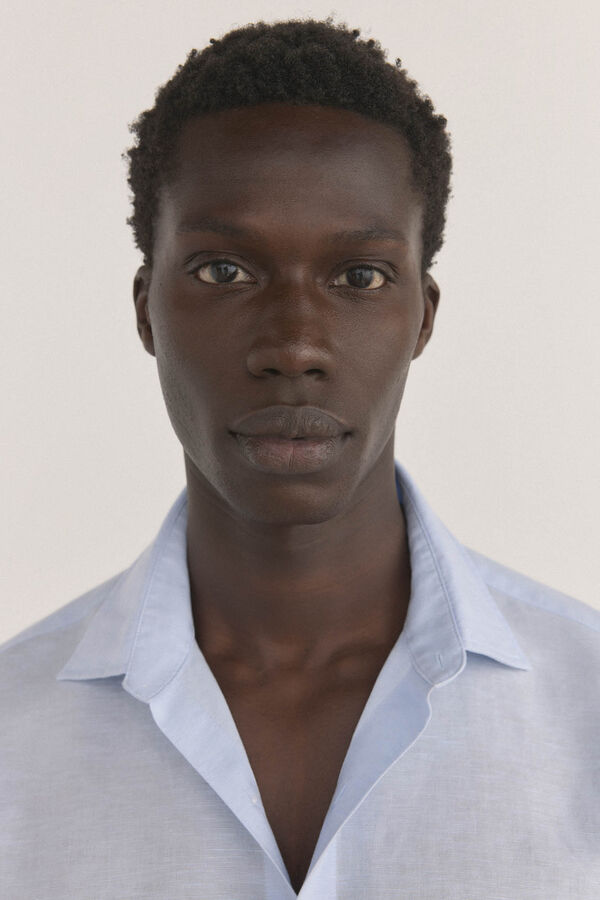 Pedro del Hierro Camisa de linho de tecido manga curta Azul