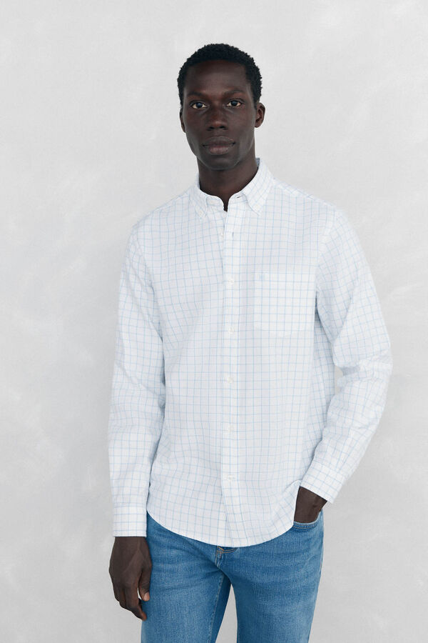 Pedro del Hierro Camisa Oxford Xadrez Escovada Azul