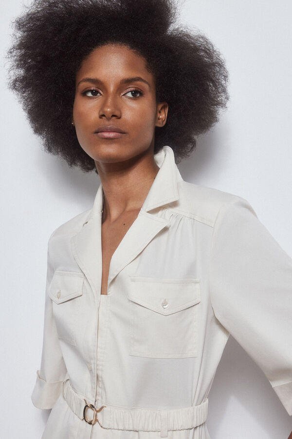 Pedro del Hierro Vestido camisero con cinturon Crudo