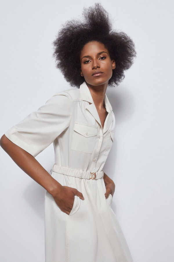 Pedro del Hierro Vestido camisero con cinturon Crudo