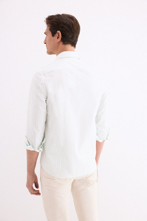 Pedro del Hierro Camisa popel&iacute;n labrado rayas Verde