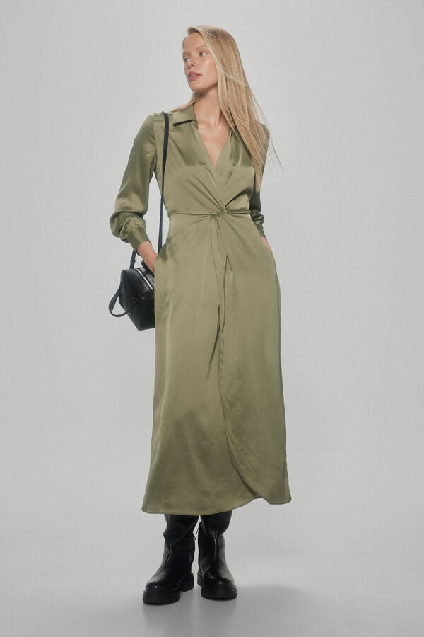 Pedro del Hierro Vestido cruzado franzido costado Verde