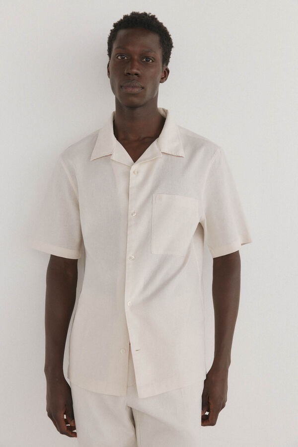 Pedro del Hierro Camisa de linho de tecido manga curta Marrom