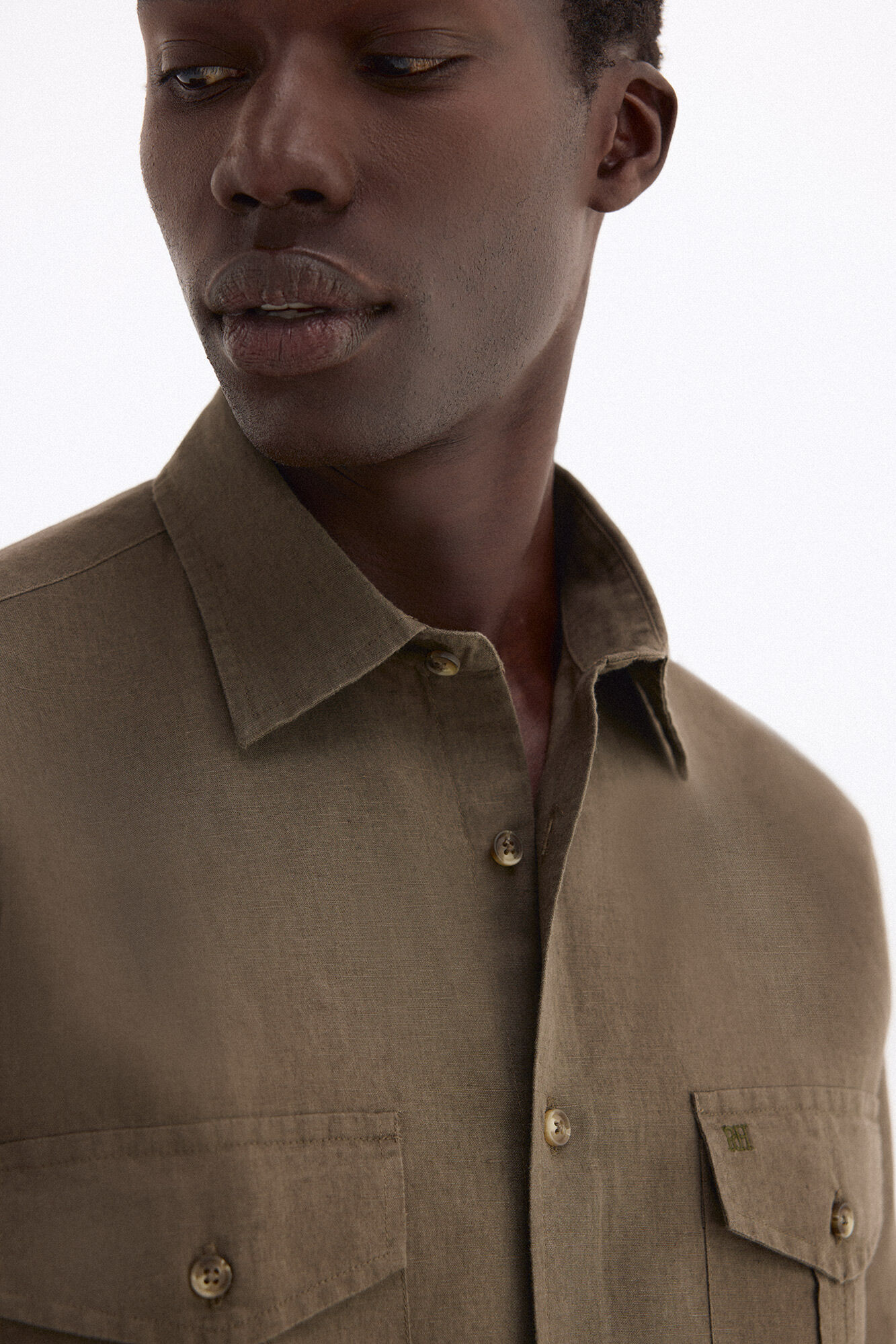 Pedro del Hierro Camisa manga curta em linho com bolsos
