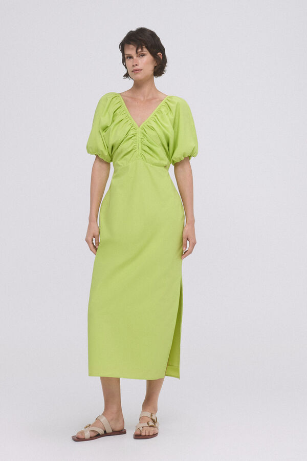 Pedro del Hierro Vestido popelin mangas abullonadas Amarillo