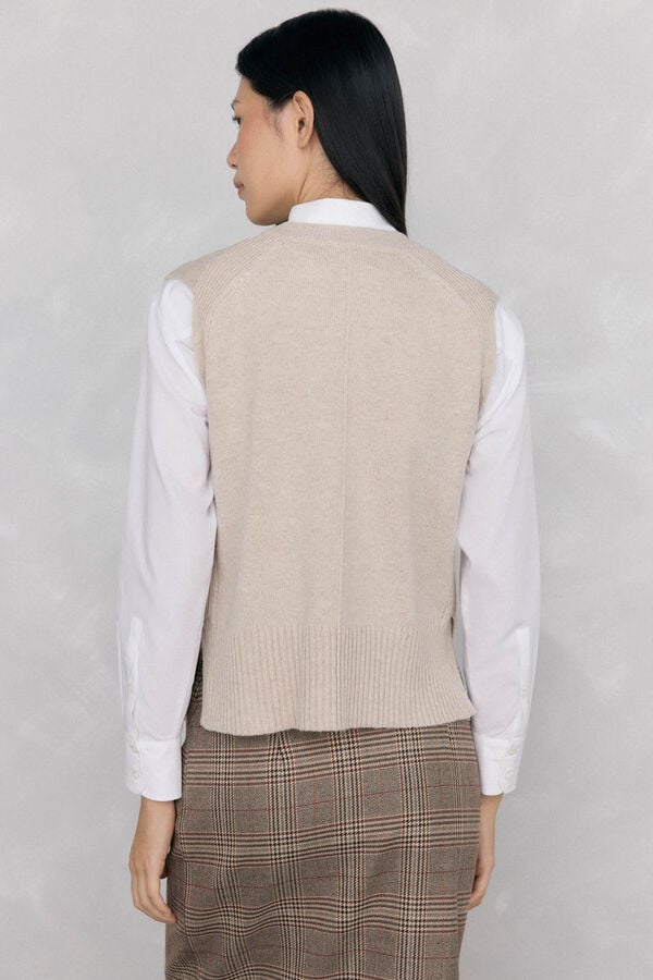 Pedro del Hierro Chaleco de punto lana calados Beige