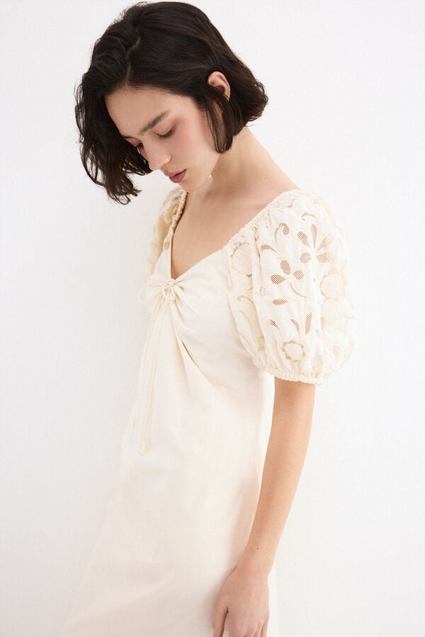 Pedro del Hierro Vestido midi com mangas bordadas Branco