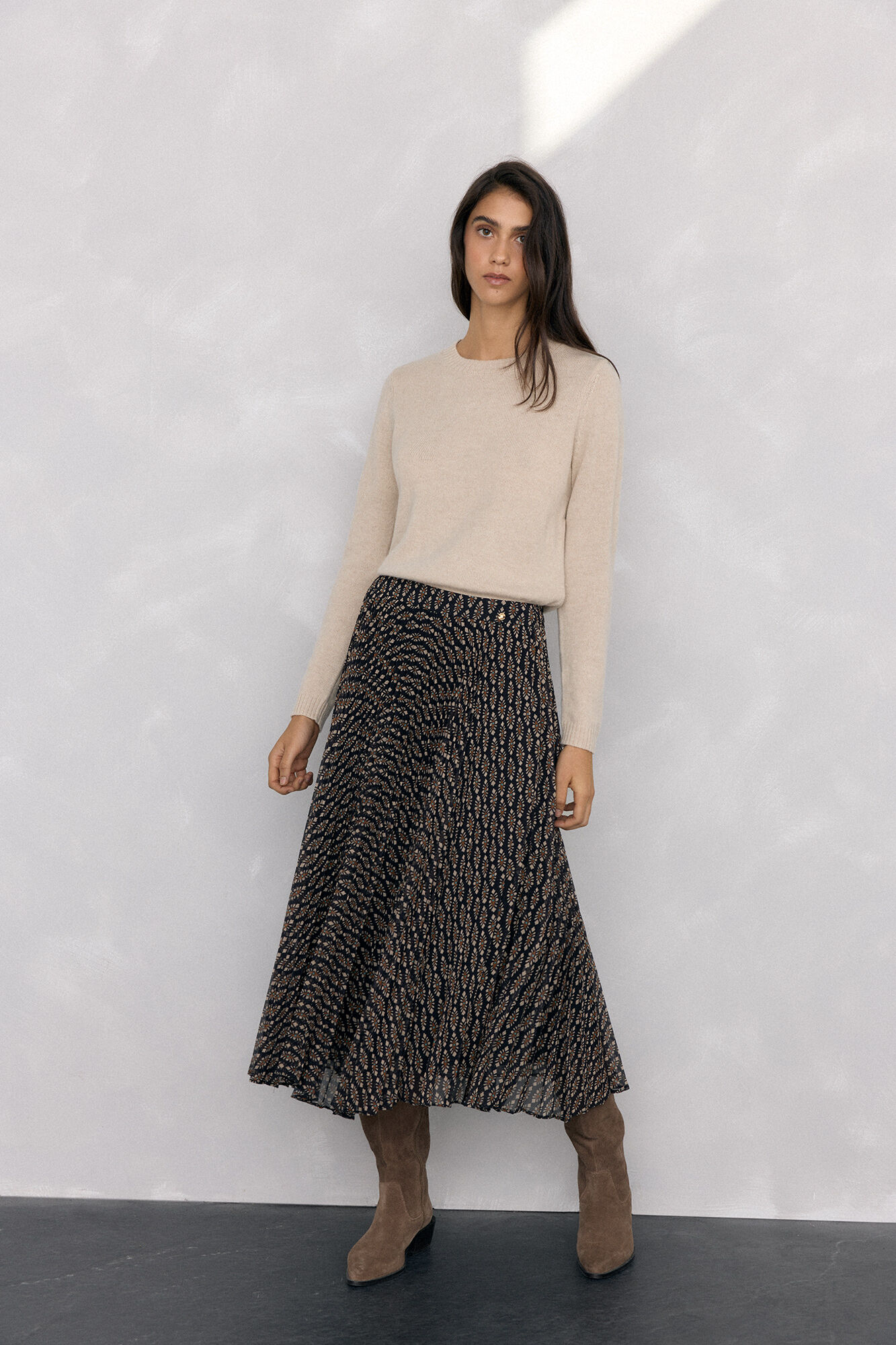 Pedro del Hierro Saia midi plissada estampada